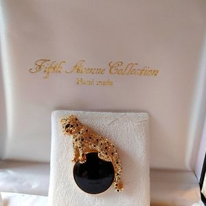 Genuine Black Onyx Leopard Pin